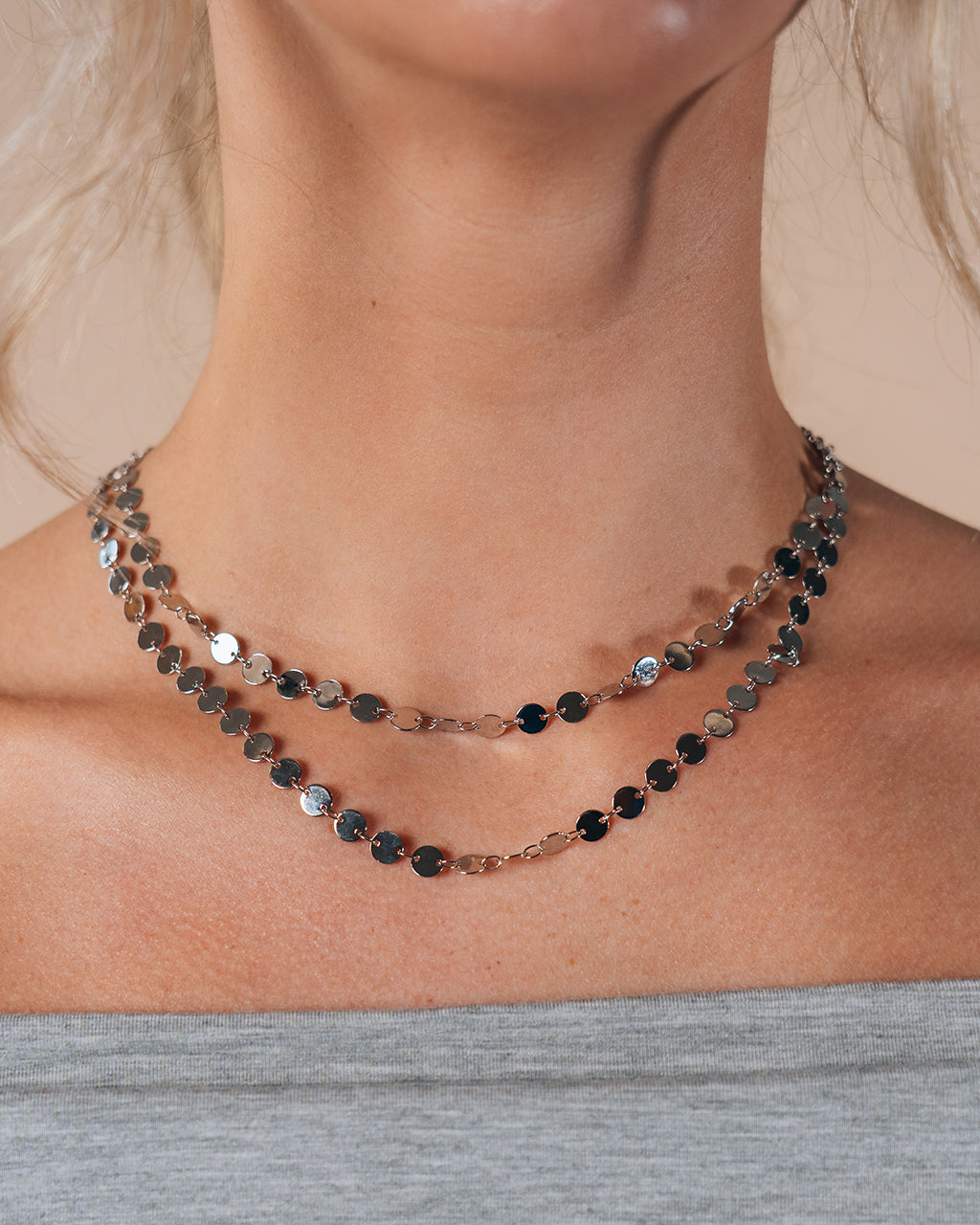 Round Disk Long Chain Necklace