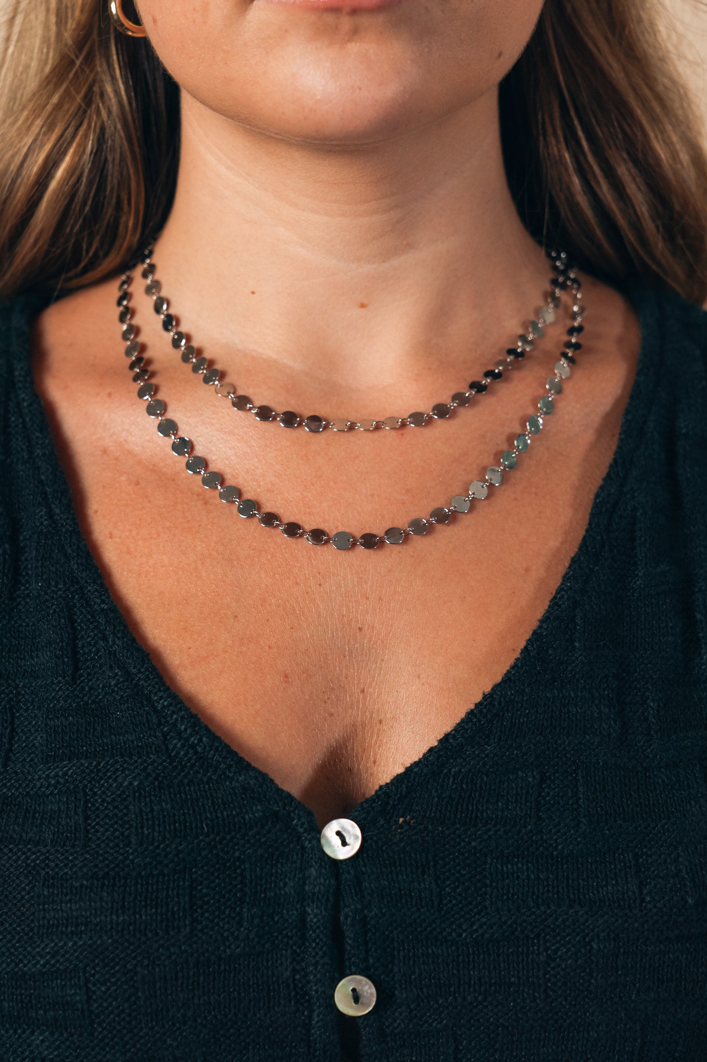 Round Disk Long Chain Necklace