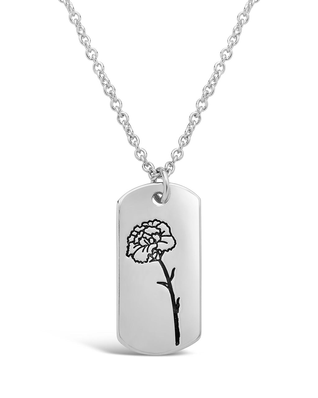 Birth Flower Pendant Necklace Sterling Forever Silver January / Carnation 