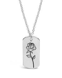 Birth Flower Pendant Necklace Sterling Forever Silver June / Rose 