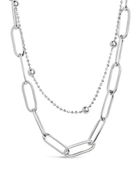 Leah Beaded & Paperclip Layered Chain Necklace - Sterling Forever