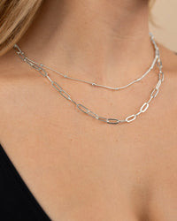 Leah Beaded & Paperclip Layered Chain Necklace - Sterling Forever