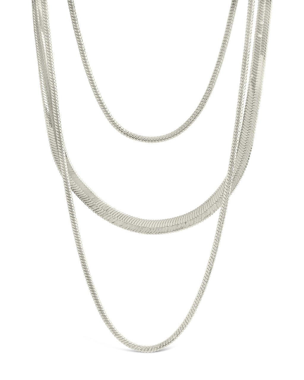 Everly Layered Herringbone Chain Necklace - Sterling Forever