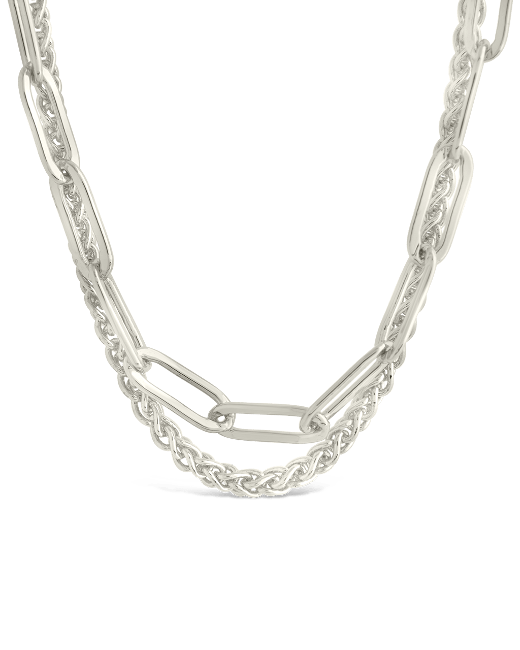 Emery Paperclip & Curb Chain Layered Necklace - Sterling Forever
