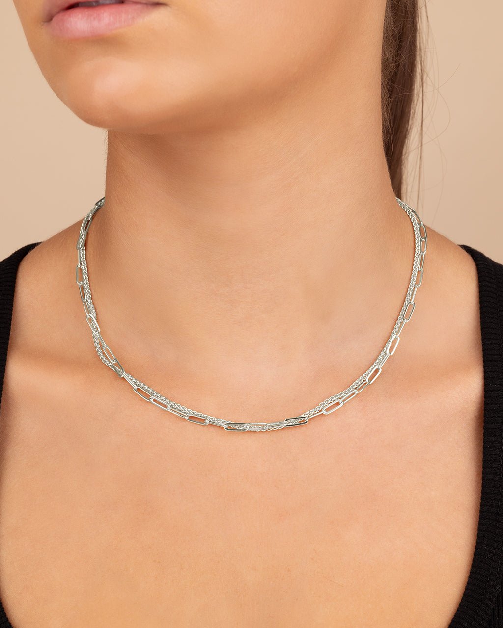 Emery Paperclip & Curb Chain Layered Necklace - Sterling Forever
