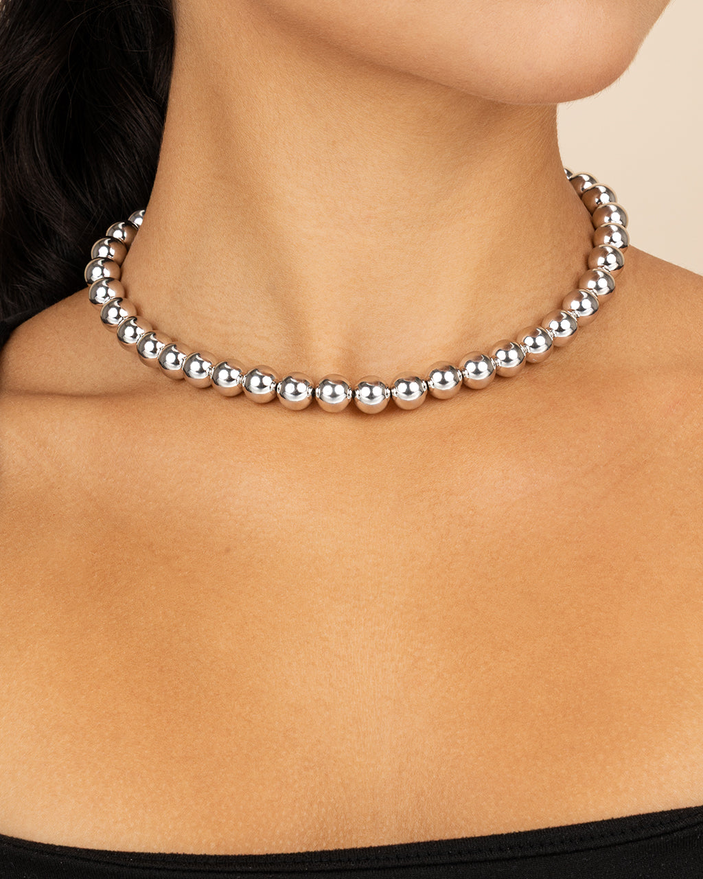 10mm Bead Necklace Sterling Silver