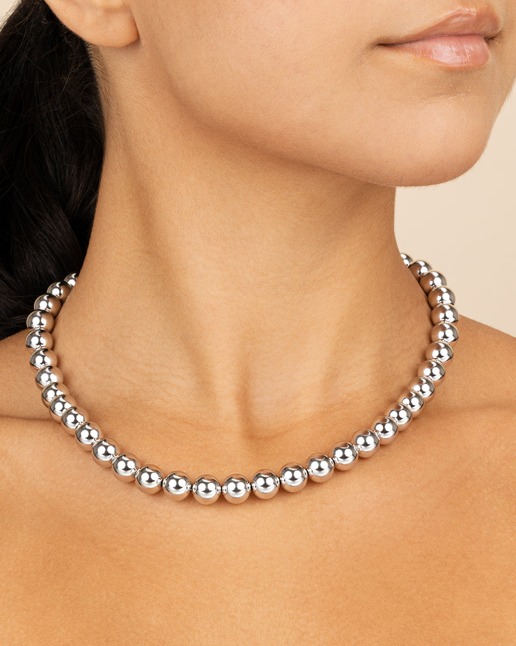 10mm Bead Necklace Sterling Silver
