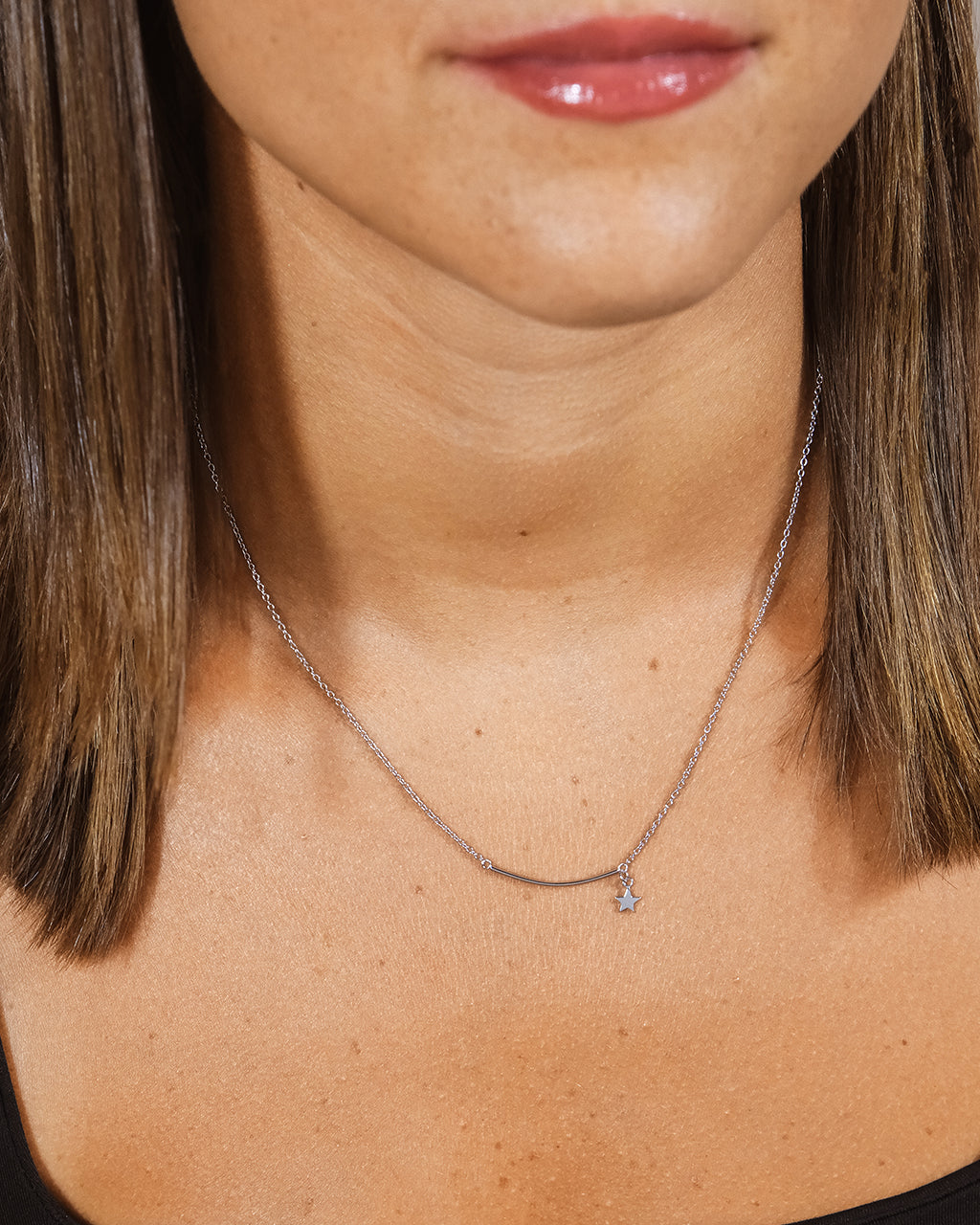 Sterling Silver Polished Bar & Star Drop Necklace