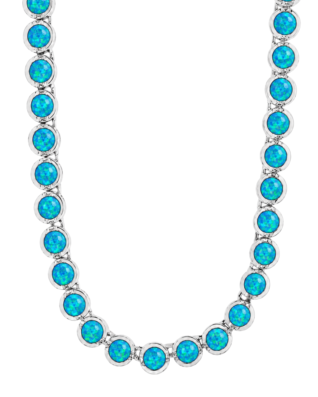 Helene Bezel Carribean Blue Opal Tennis Necklace