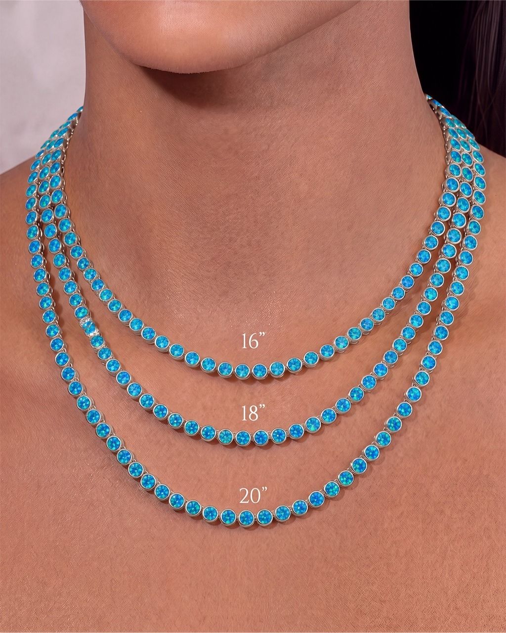 Helene Bezel Carribean Blue Opal Tennis Necklace