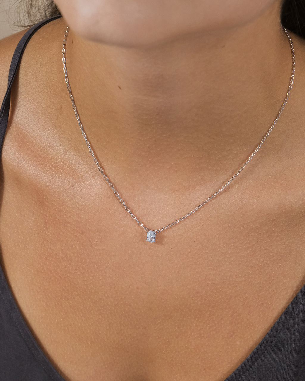 Sterling Silver Tracy CZ Teardrop Pendant Necklace