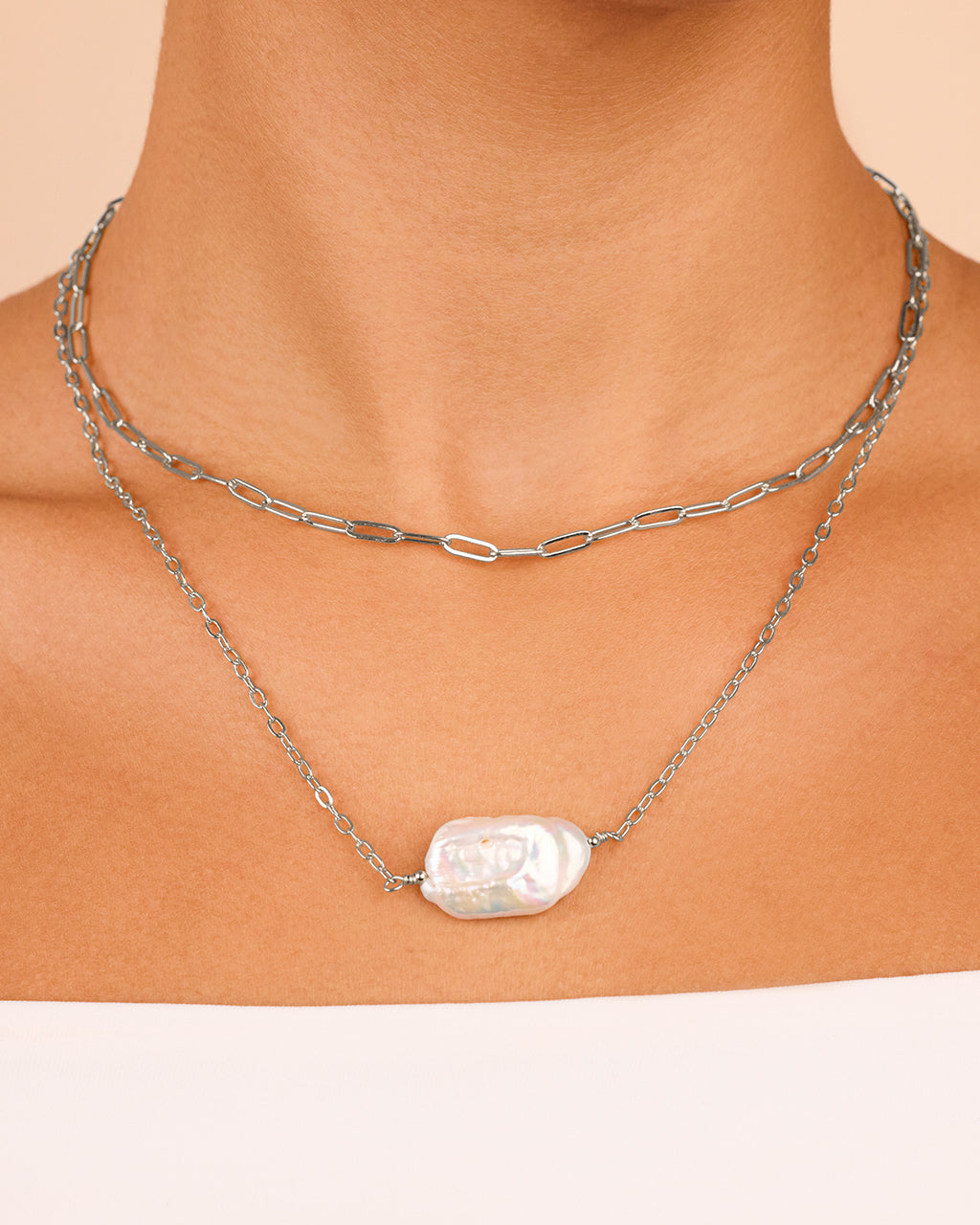 Chain Link and Pearl Layered Necklace