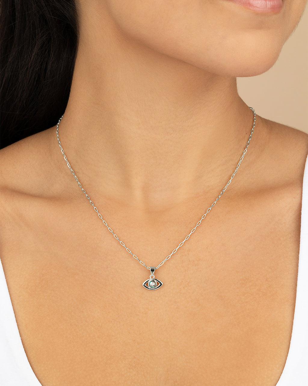 Leidy CZ & Mother of Pearl Evil Eye Pendant Necklace