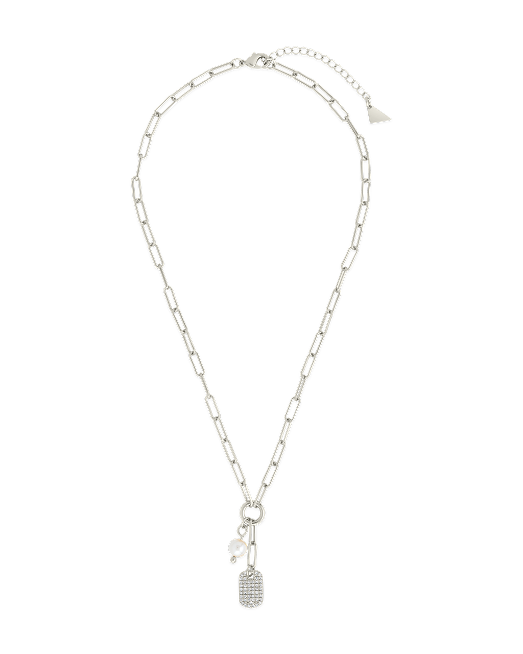 Cleo Pearl & CZ Tag Charm Necklace