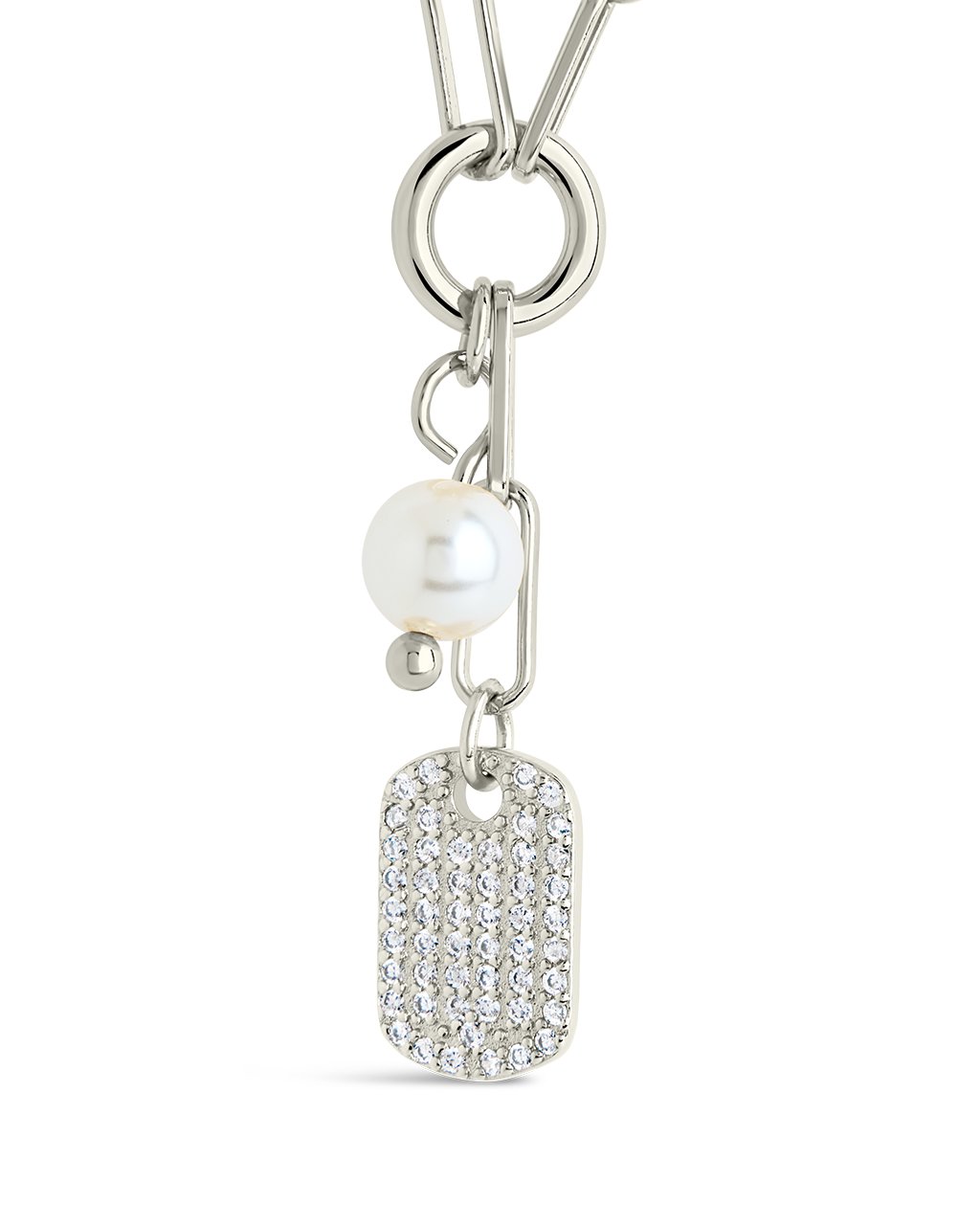 Cleo Pearl & CZ Tag Charm Necklace