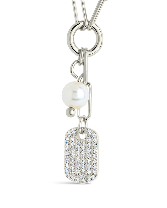 Cleo Pearl & CZ Tag Charm Necklace