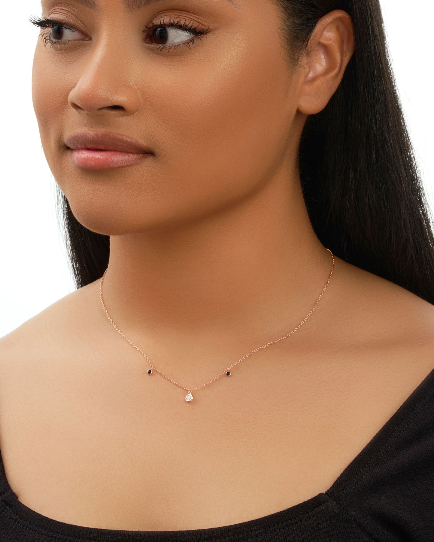 Sterling Silver Enamel & CZ Charm Necklace