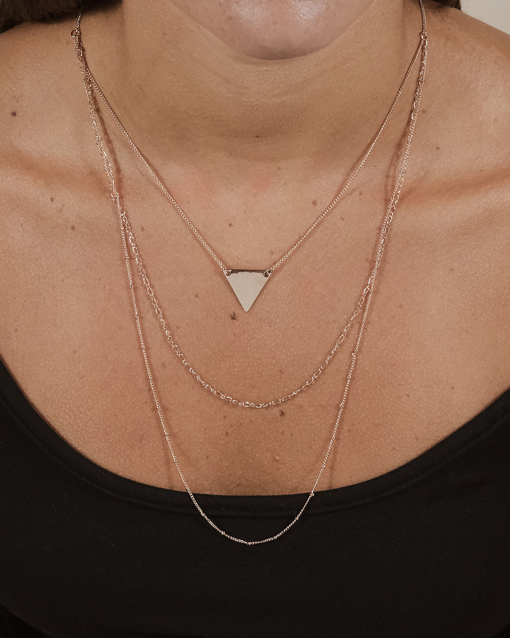 Triple Chain Layered Triangle Necklace – Sterling Forever