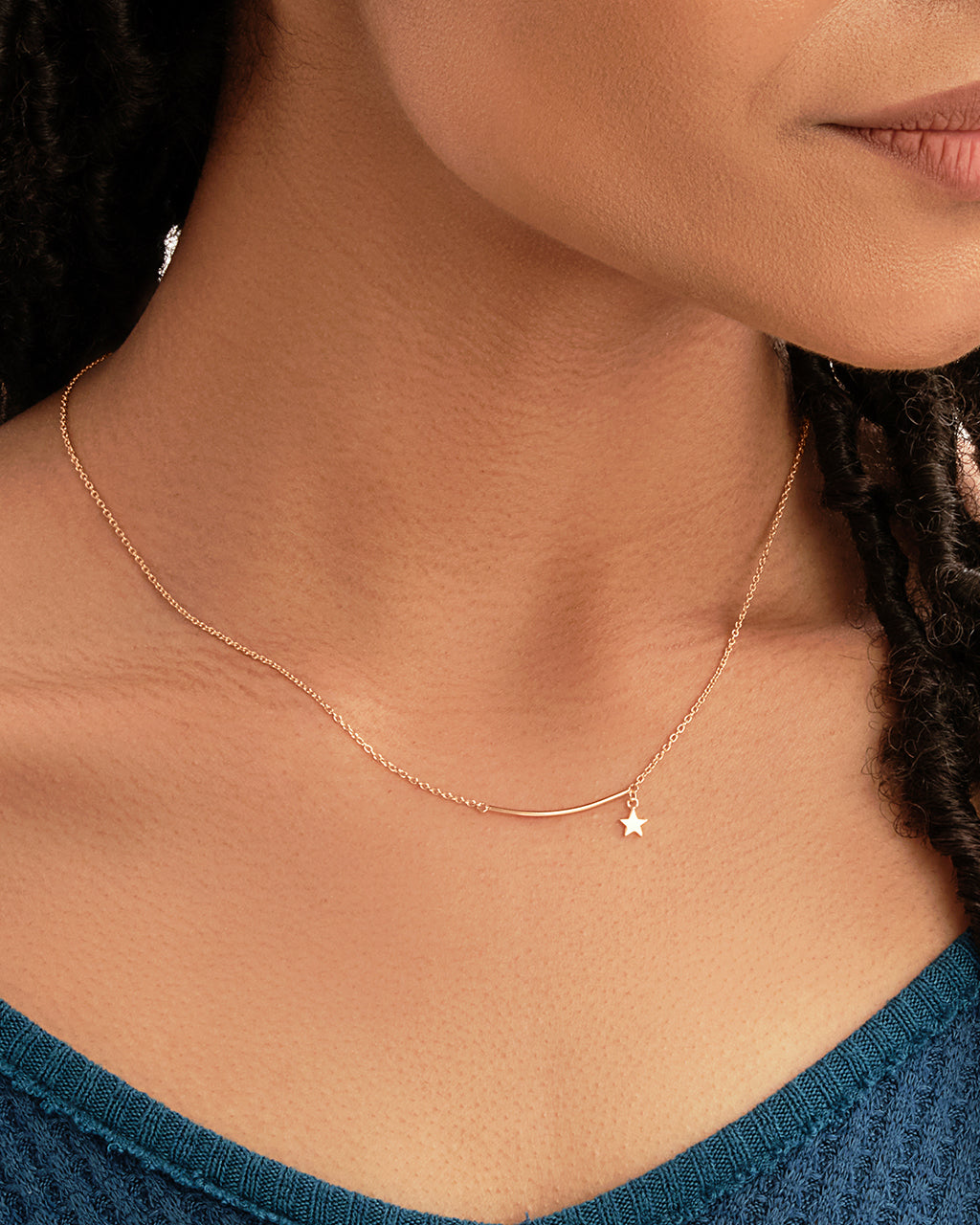 Sterling Silver Polished Bar & Star Drop Necklace
