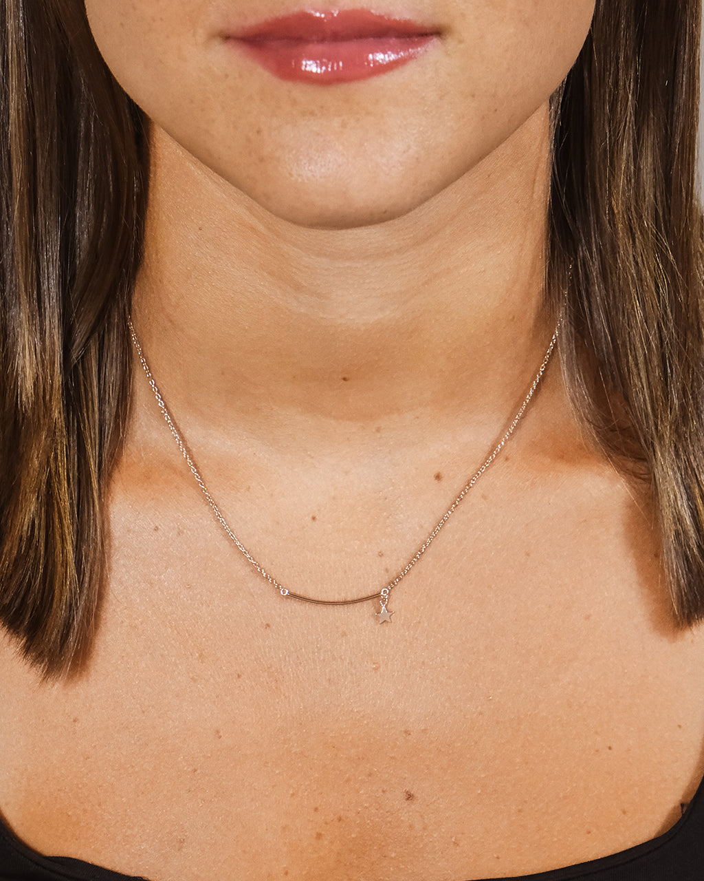 Sterling Silver Polished Bar & Star Drop Necklace