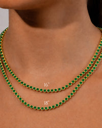 Helene Bezel Emerald CZ Tennis Necklace
