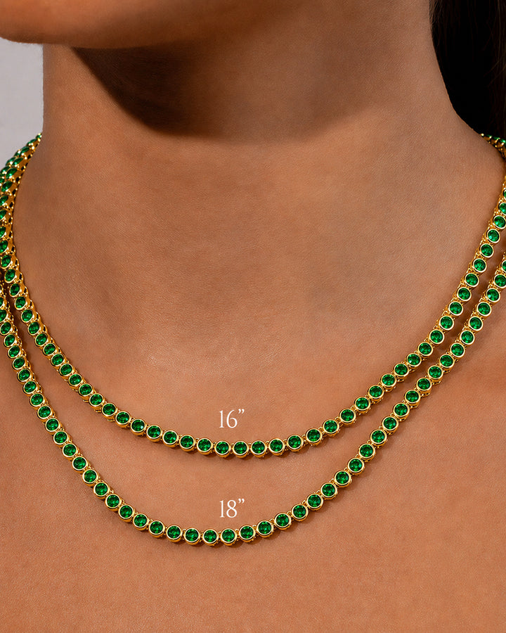 Helene Bezel Emerald CZ Tennis Necklace