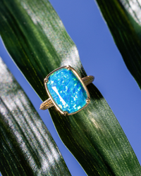 Sterling Silver Ocean Blue Opal Elongated Cushion Ring