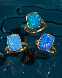Sterling Silver Caribbean Blue Opal Elongated Cushion Ring