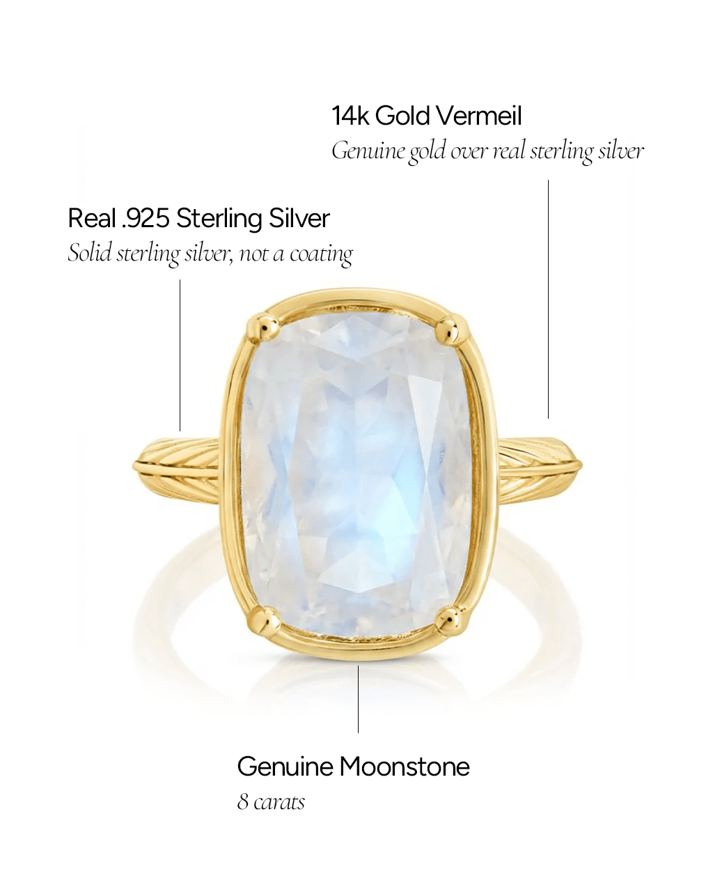 Sterling Silver Elongated Cushion Moonstone Cocktail Ring - Sterling Forever