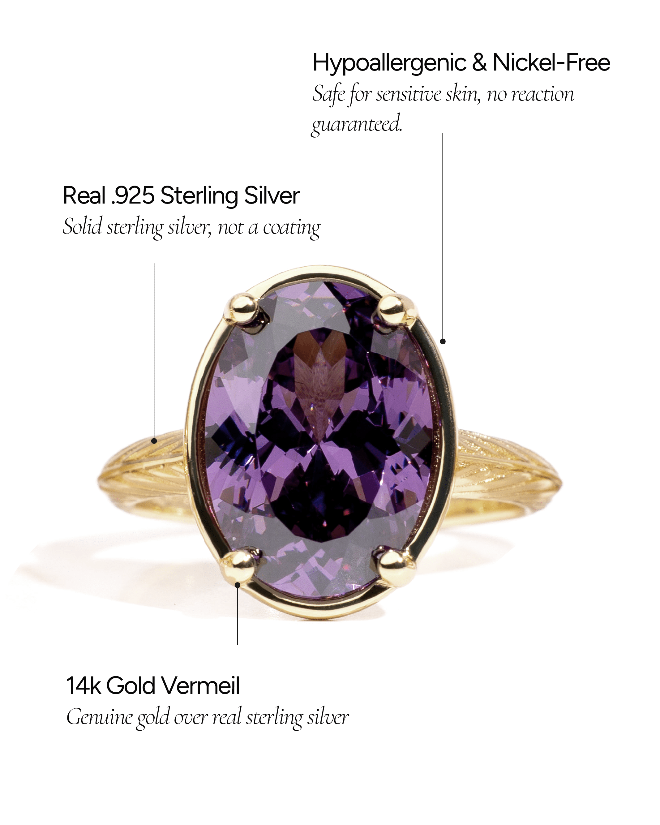 Sterling Silver Oval Cut Amethyst CZ Cocktail Ring - Sterling Forever
