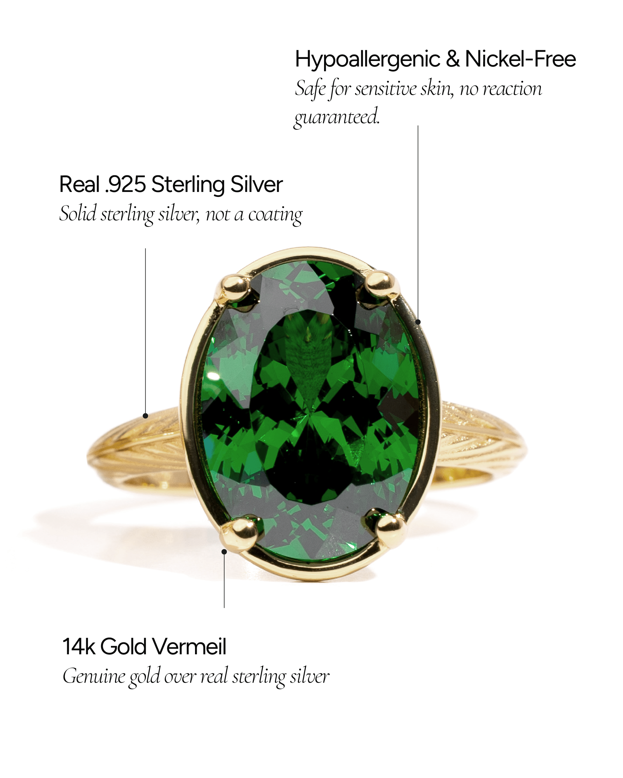 Sterling Silver Oval Cut Emerald CZ Cocktail Ring - Sterling Forever
