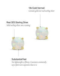 Sterling Silver 6mm Opal Earring Studs - In SIlver or 14K Gold Plated