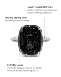 Sterling Silver Elongated Cushion Black CZ Cocktail Ring