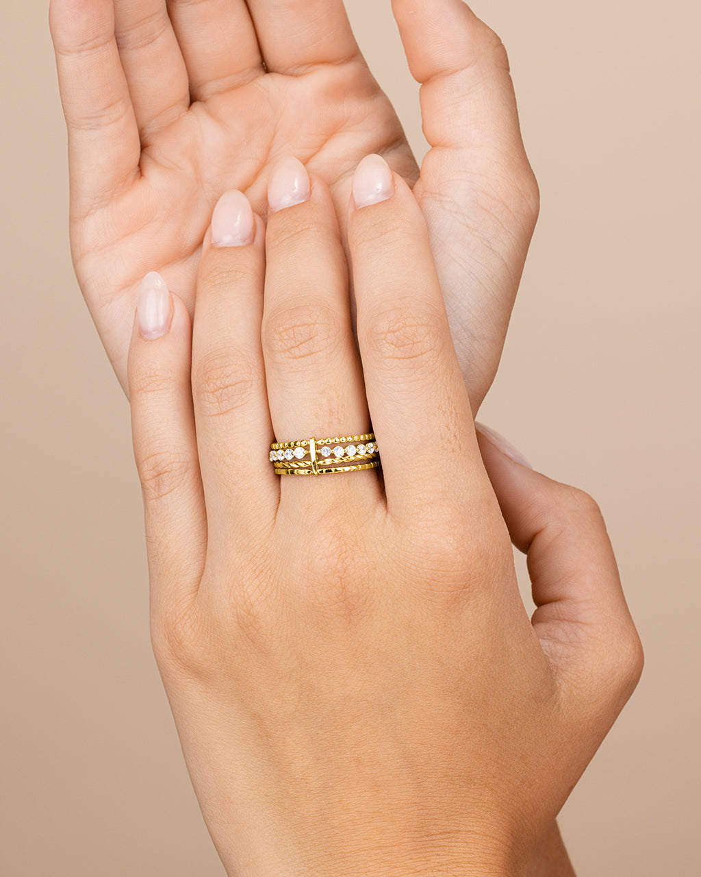 Sterling Silver Cassidy CZ Layered Textured Ring