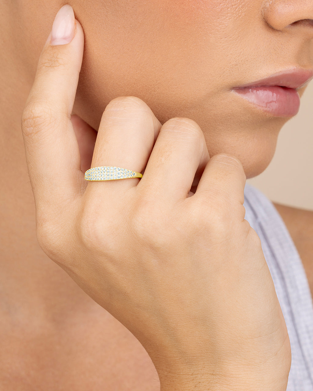 Sterling Silver Pave Signet Ring