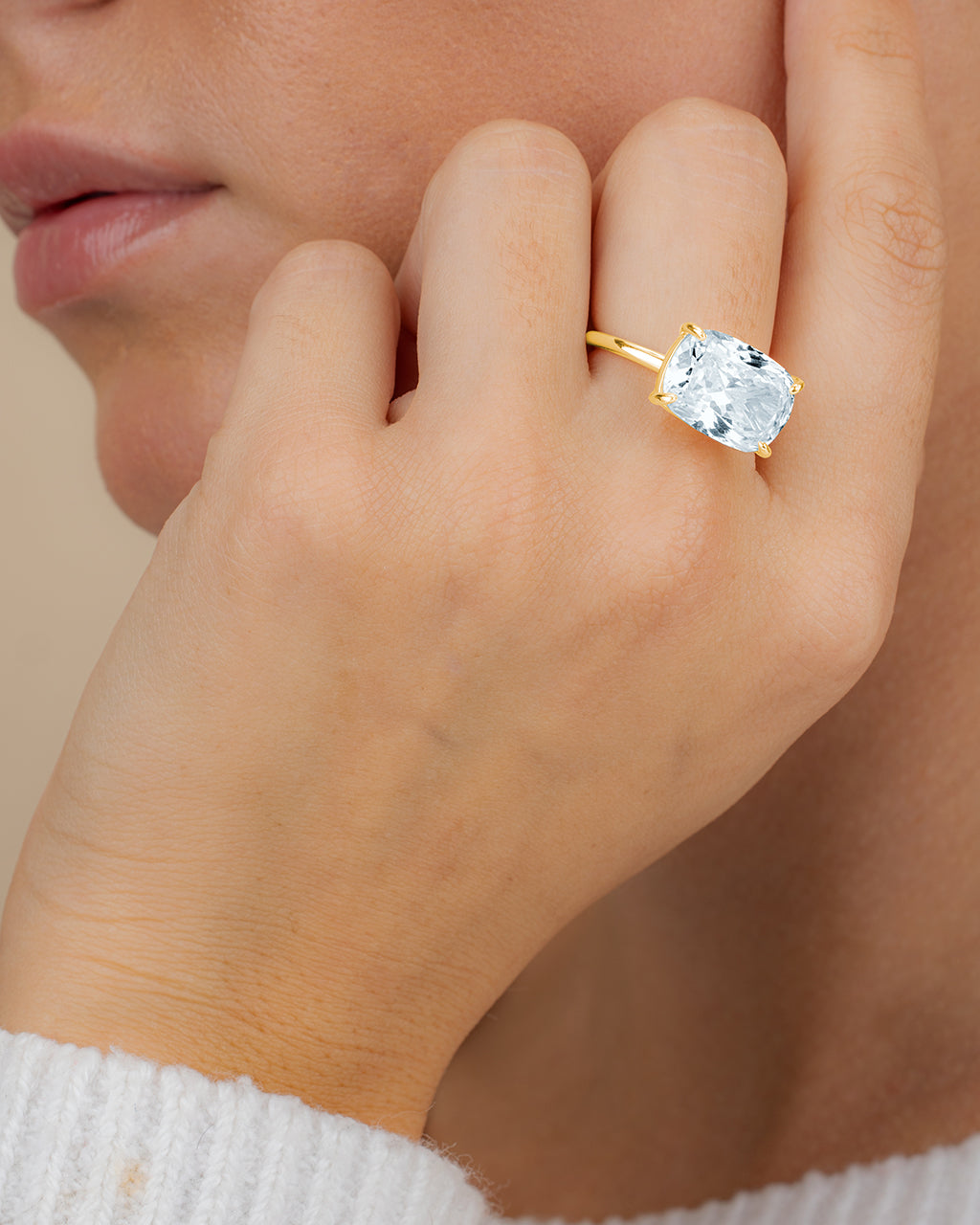 Sterling Silver Cushion East-West Ring