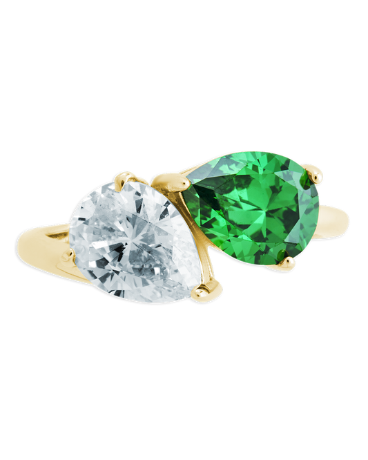 Sterling Silver Pear Toi et Moi Ring