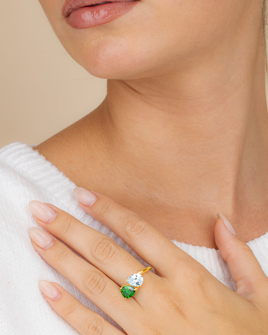 Sterling Silver Pear Toi et Moi Ring