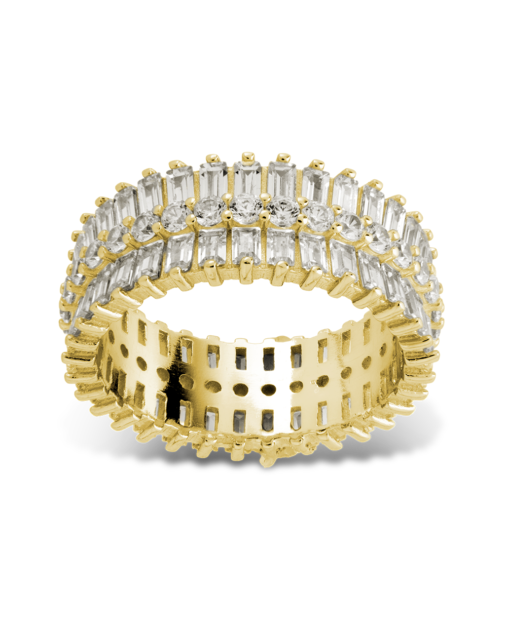 Sterling Silver Izabella Triple Row Baguette Cluster Eternity Ring