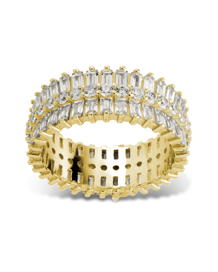 Sterling Silver Izabella Triple Row Baguette Cluster Eternity Ring
