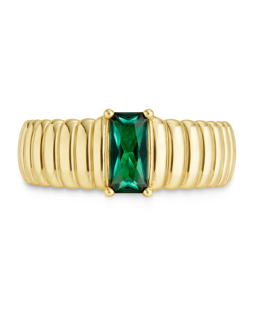 Sterling Silver Jordyn Emerald Ribbed Band Ring