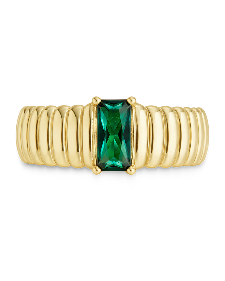 Sterling Silver Jordyn Emerald Ribbed Band Ring