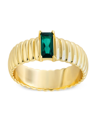 Sterling Silver Jordyn Emerald Ribbed Band Ring