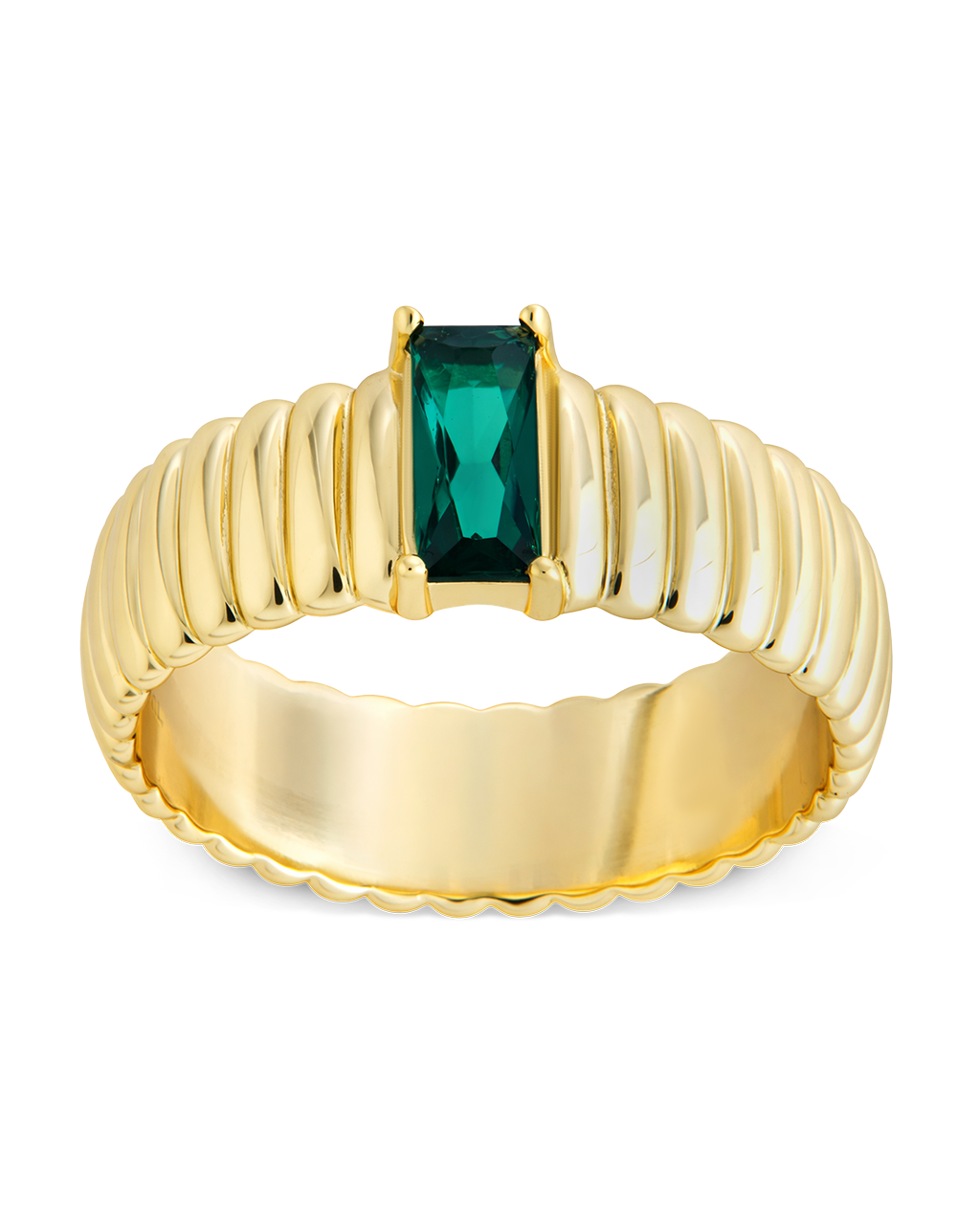 Sterling Silver Jordyn Emerald Ribbed Band Ring
