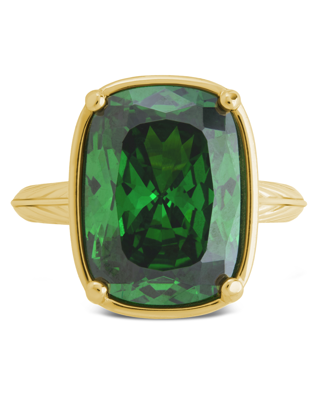 Sterling Silver Elongated Cushion Emerald CZ Cocktail Ring