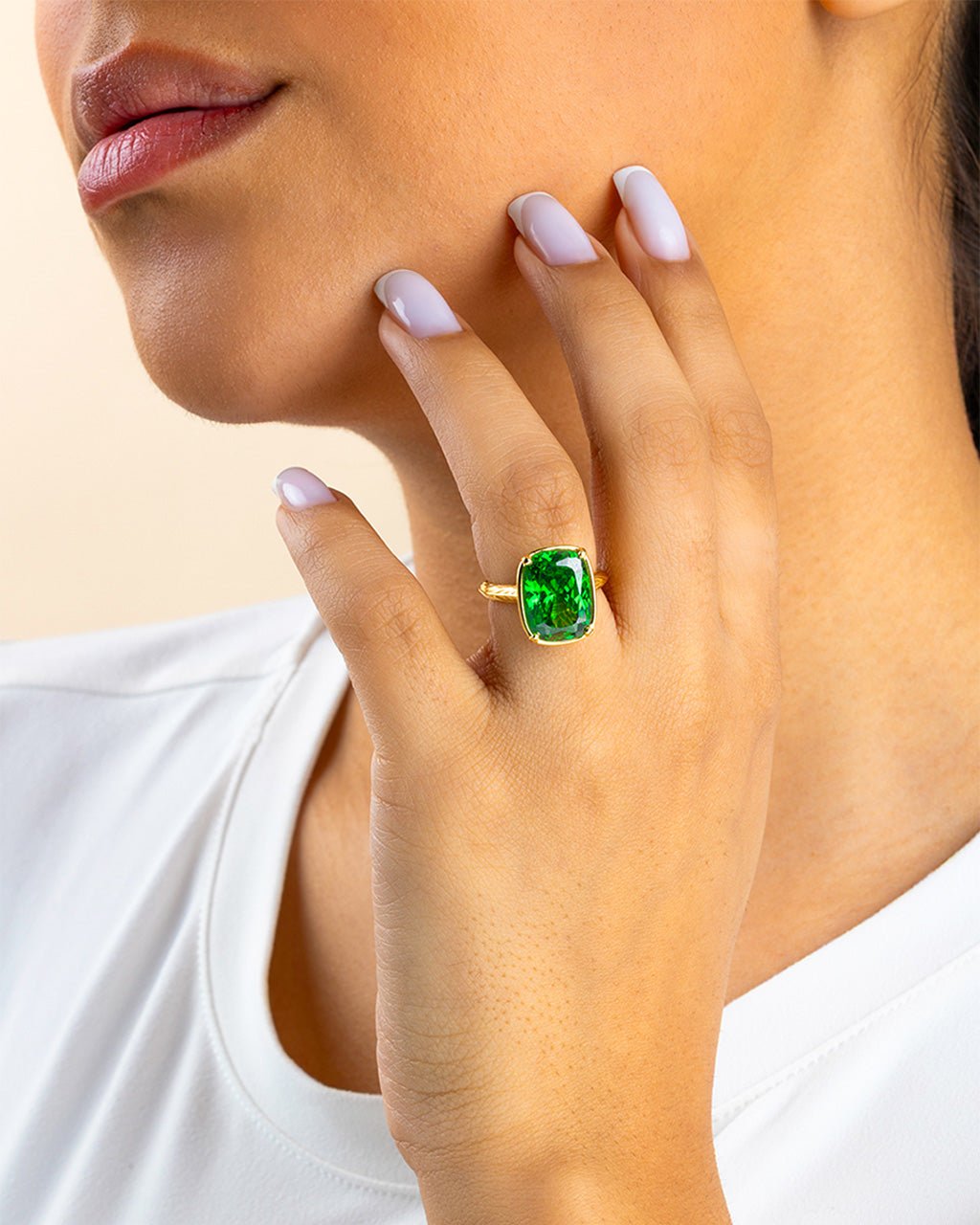 Sterling Silver Elongated Cushion Emerald CZ Cocktail Ring - Sterling Forever