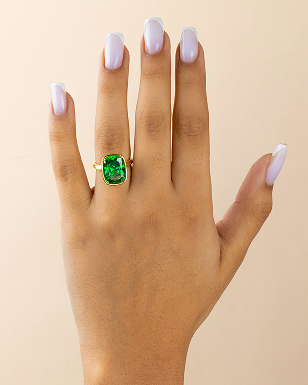 Sterling Silver Elongated Cushion Emerald CZ Cocktail Ring
