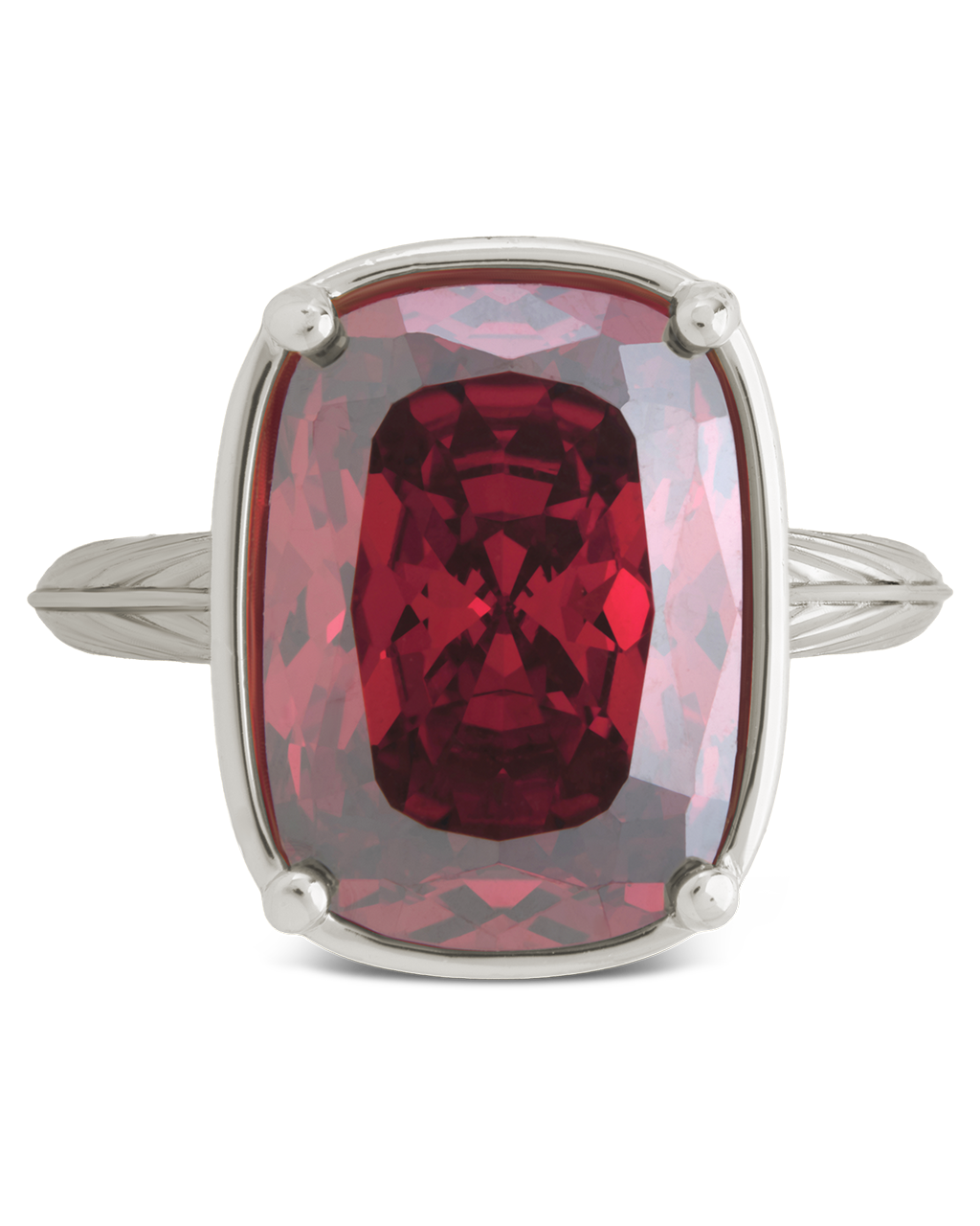 Sterling Silver Elongated Cushion Garnet CZ Cocktail Ring
