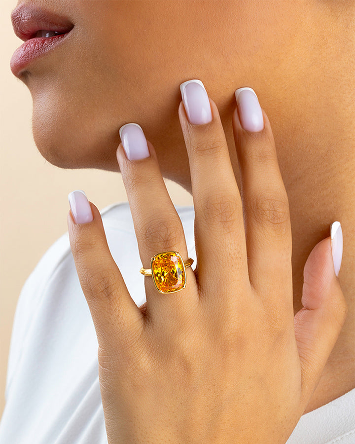 Sterling Silver Elongated Cushion Canary CZ Cocktail Ring