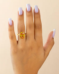 Sterling Silver Elongated Cushion Canary CZ Cocktail Ring - Sterling Forever